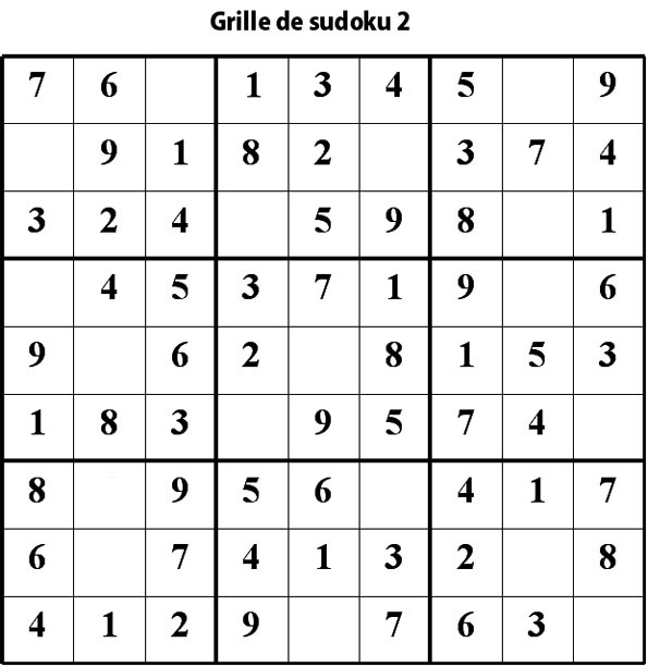 Imprimer la grille de sudoku 2 niveau 2 