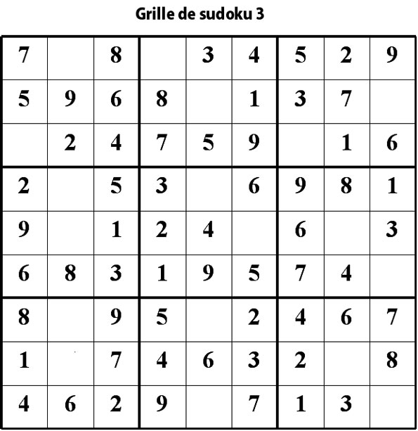 Imprimer la grille de sudoku 3 niveau 2 