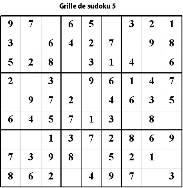 Imprimer la grille de sudoku 5 niveau 2 