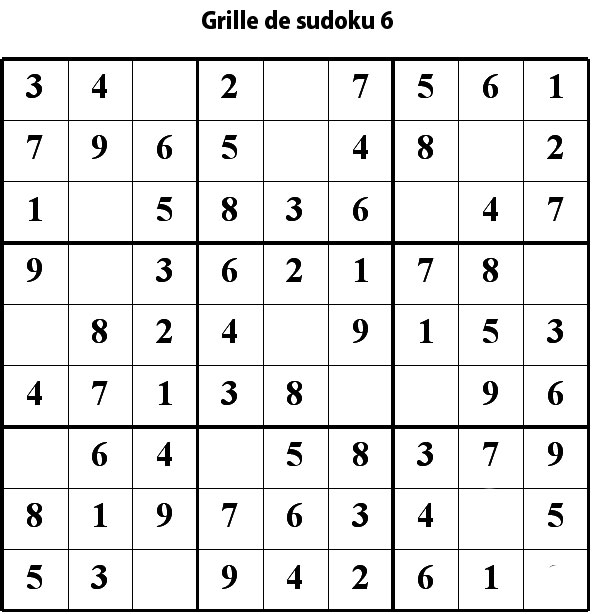 Imprimer la grille de sudoku 6 niveau 2 