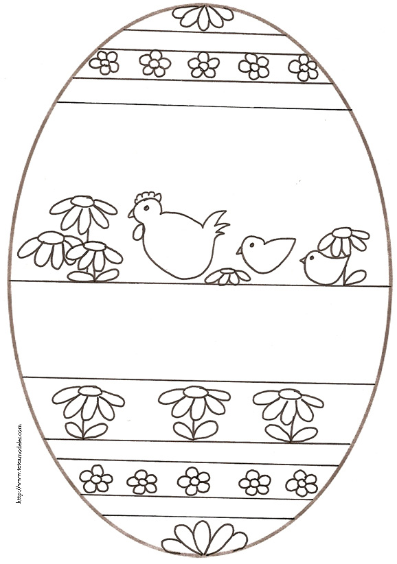 coloriage d'un oeuf de Pâques : frise poules et poussins 
