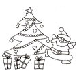 Coloriage du Père Noël qui danse devant les cadeaux du sapin dessin 39