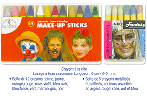 Boîte de 6 ou 12 crayons-cire pour maquillage, couleurs assorties