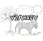 image à colorier prénom Vianney décor savane