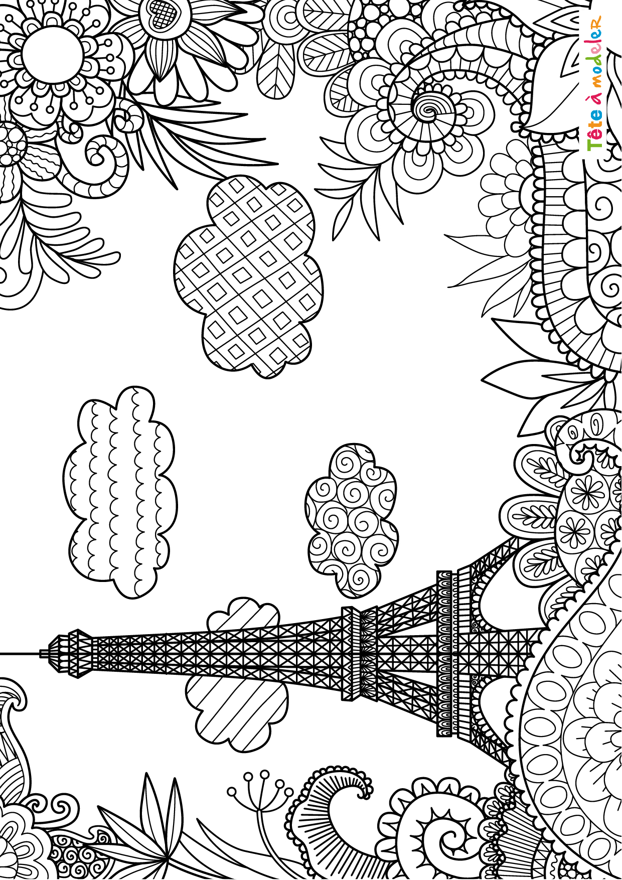 Coloriage tour Eiffel #02 - Un dessin à imprimer de Tête à modeler