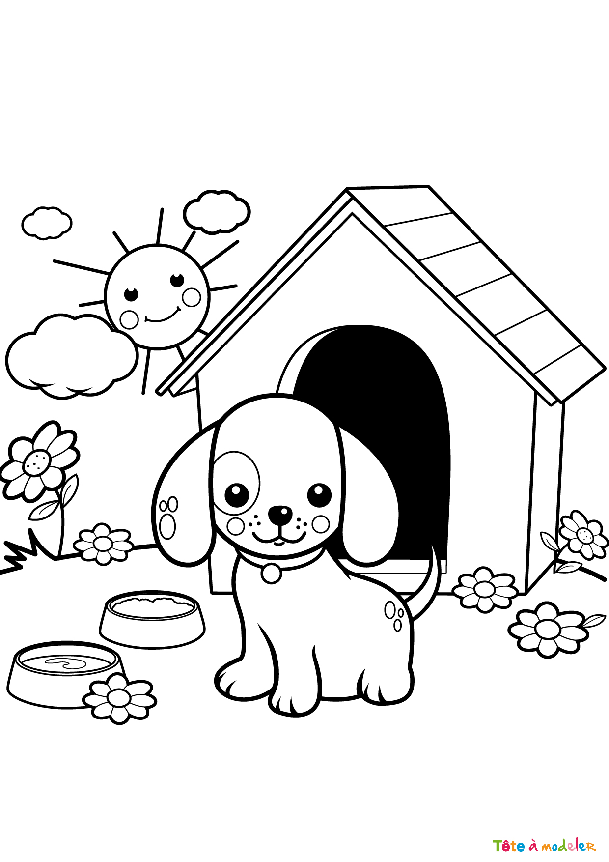 Coloriage chien : un dessin à imprimer avec Tête à modeler