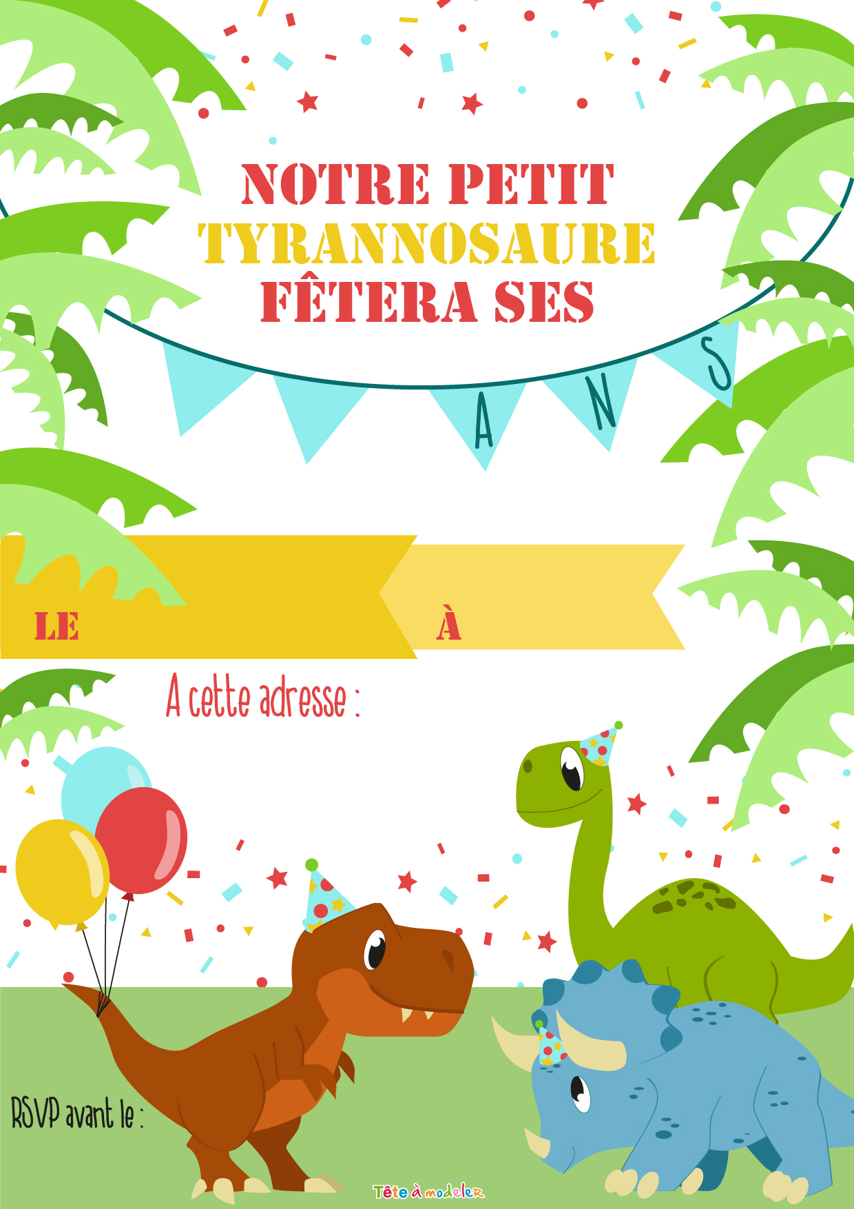 Invitation D Anniversaire Dinosaure Par Tete A Modeler
