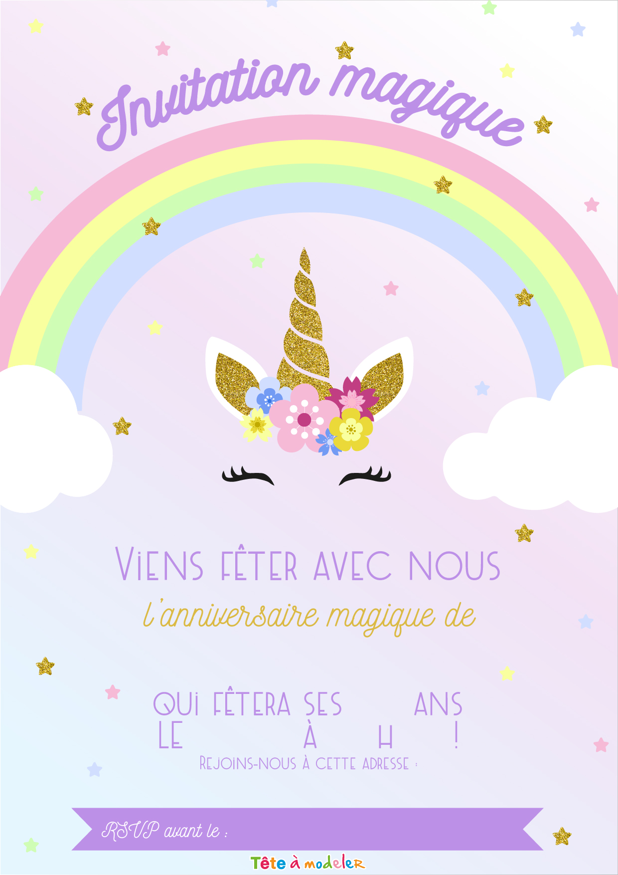 Invitation Magique Pour Licorne Par Tete A Modeler