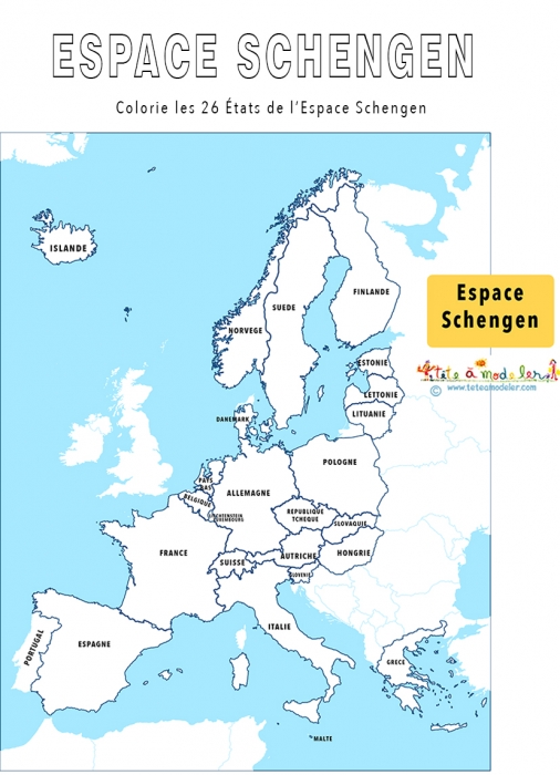 Colorier La Carte De Lespace Schengen Europe Sur Tête à