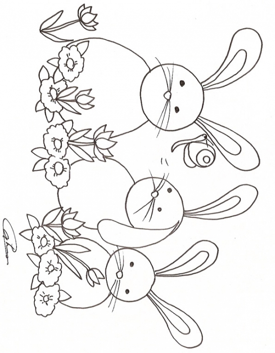 Coloriage 3 Petits Lapins Dans Les Fleurs Tête à Modeler