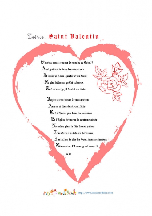 Imprimer la poesie SAINT VALENTIN