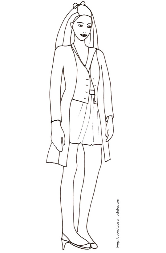 Coloriage du Top Model avec veste longue - coloriages de Tête à modeler